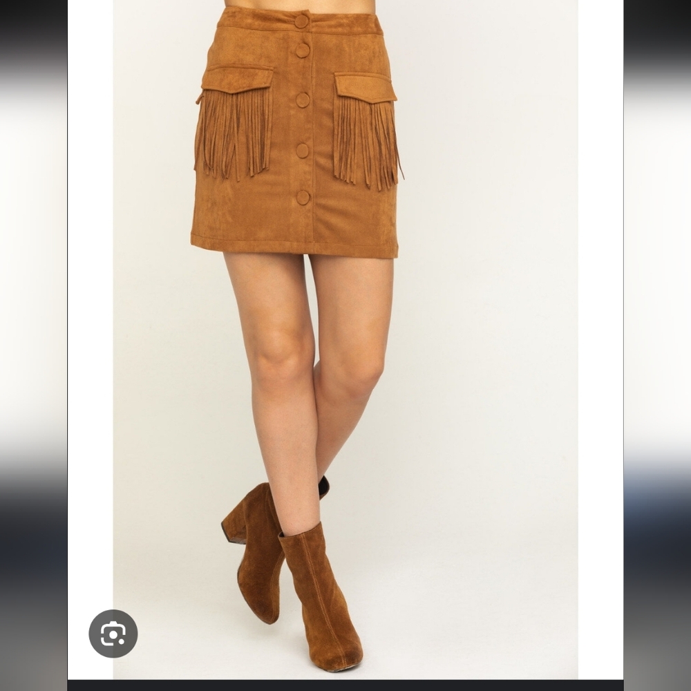 Flying Tomato Brown Fringe Mini Skirt Size M